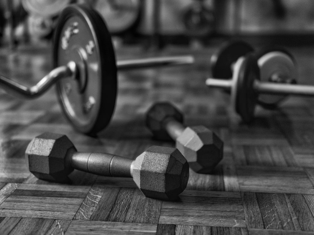 Dumbbells on a gym floor